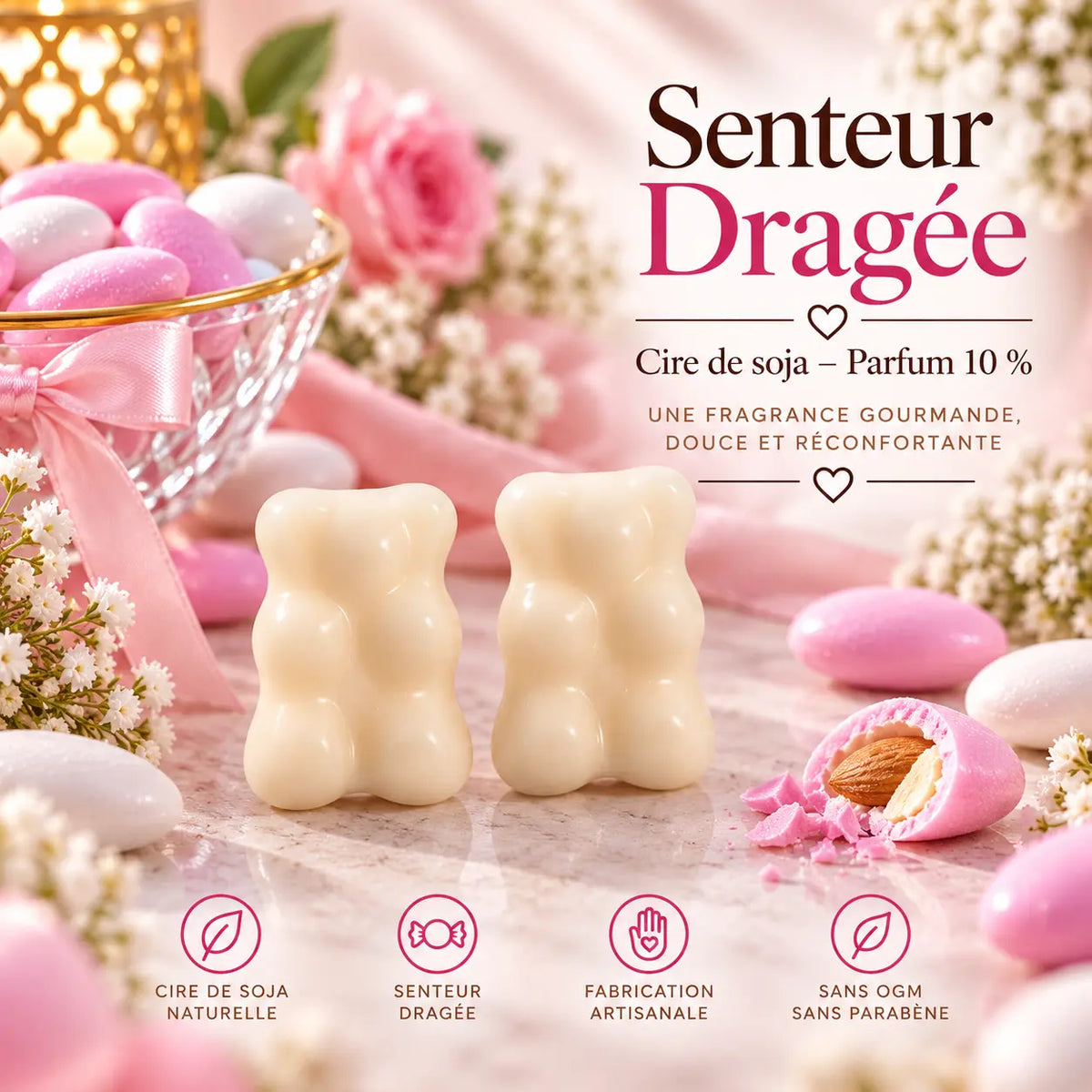 Fondant parfumé Dragée – Cire de soja | Senteur gourmande La Casa Del José