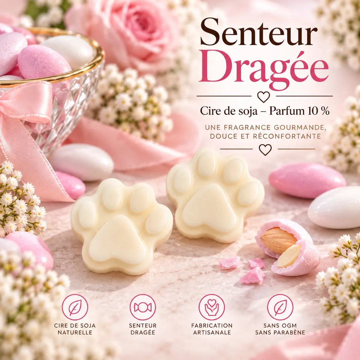 Fondant parfumé Dragée – Cire de soja | Senteur gourmande La Casa Del José