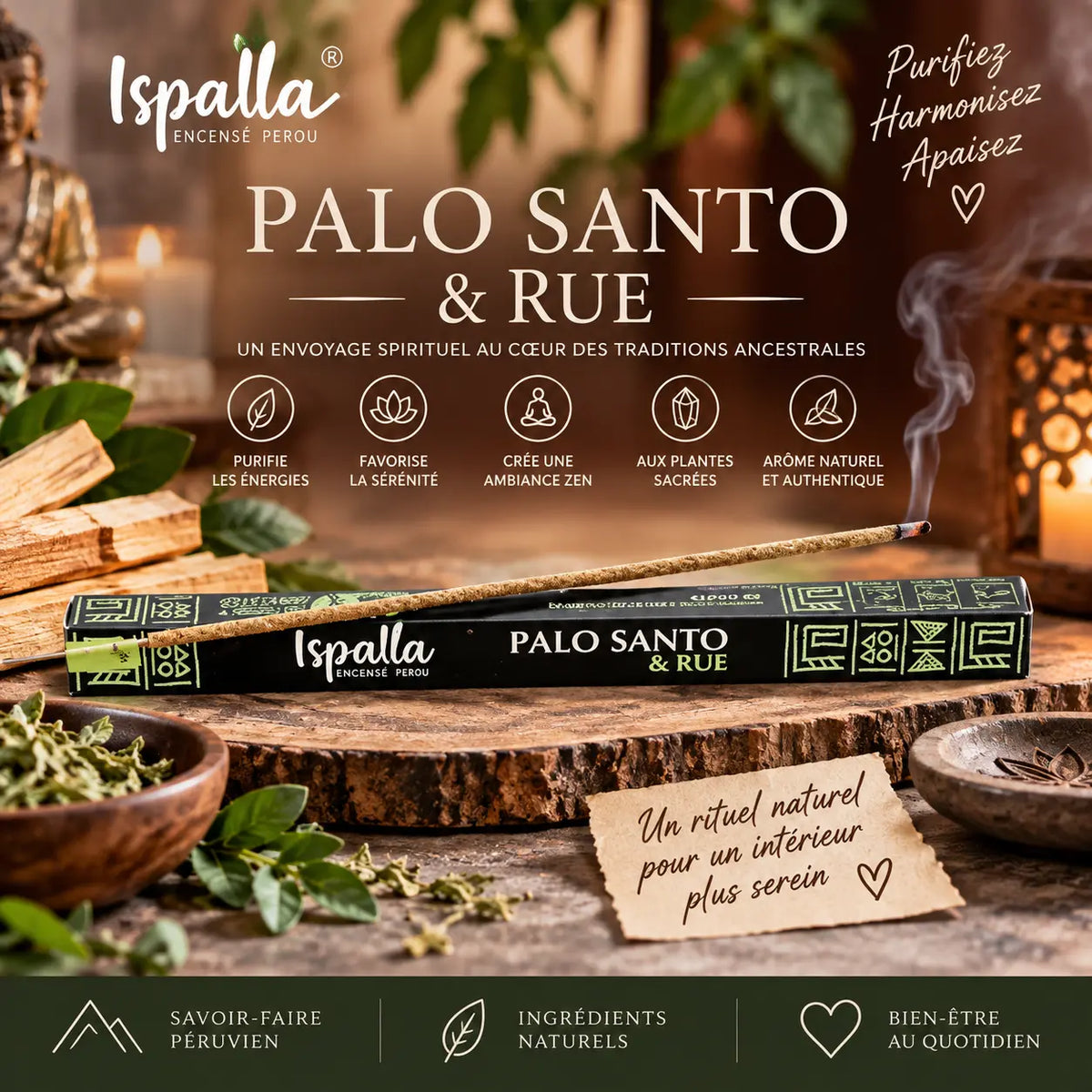 Encens Ispalla Palo Santo & Rue – 10 Bâtonnets Ispalla