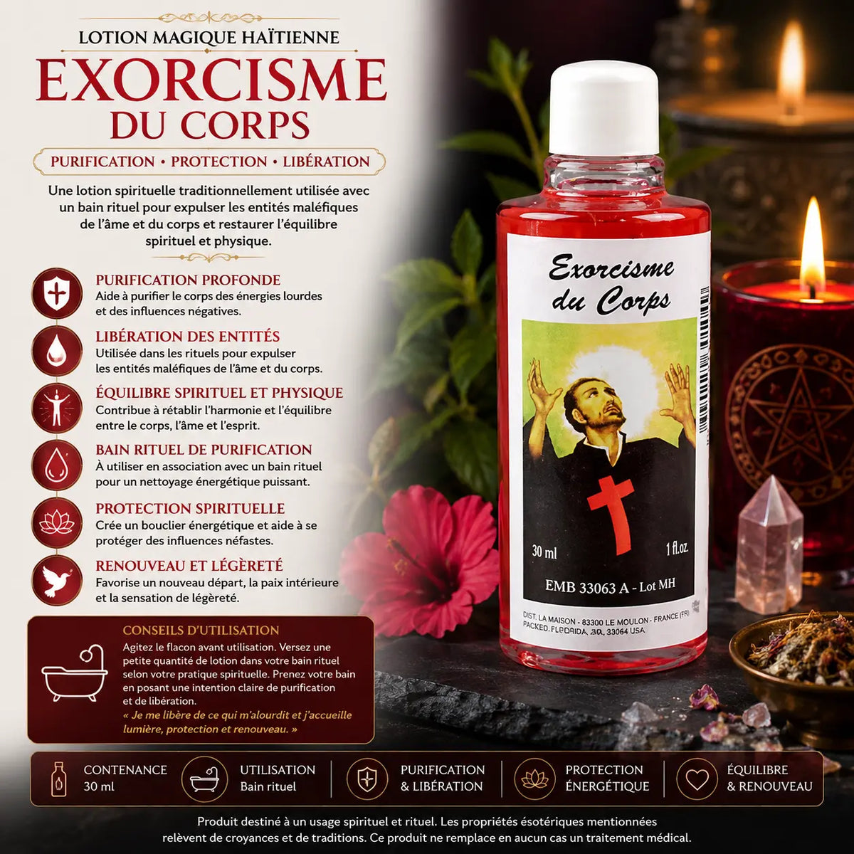 Lotion Magique Haïtienne Exorcisme du Corps 30 ml pour bain rituel de purification et protection