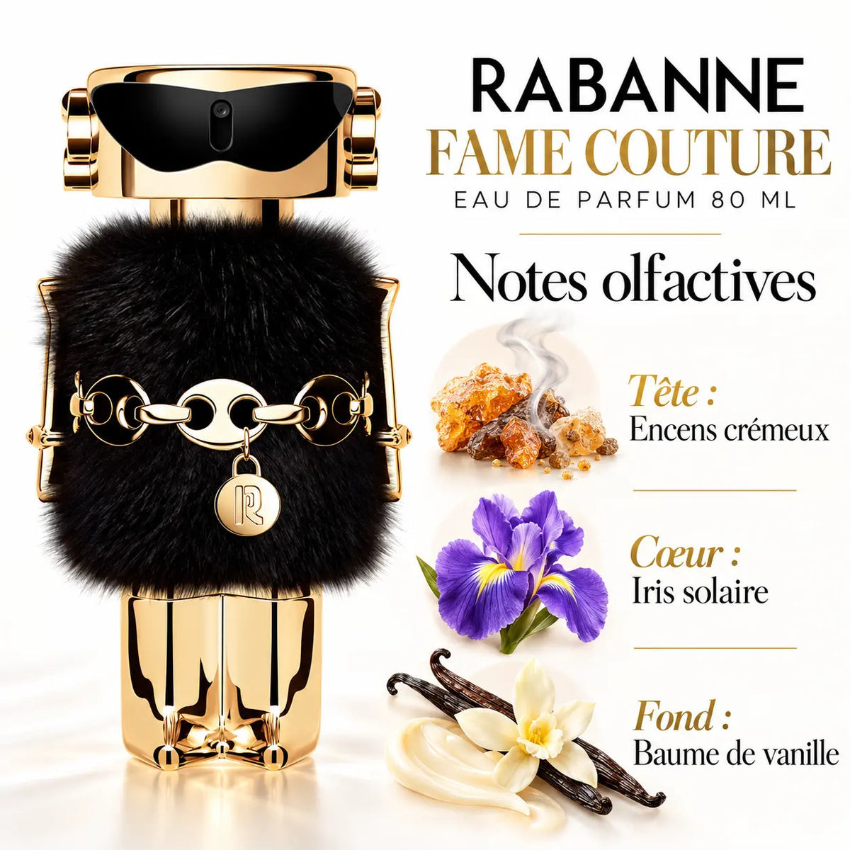 Rabanne FAME Couture Collection – Eau de Parfum Femme 80 ml – Encens, Iris & Vanille Paco Rabanne