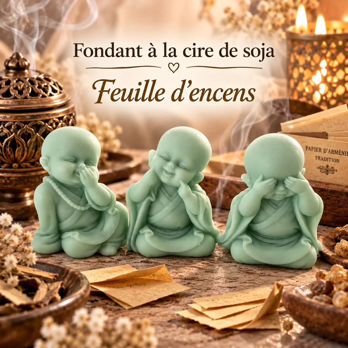 Fondants parfumés Feuille d’Encens en cire de soja artisanaux plusieurs modèles