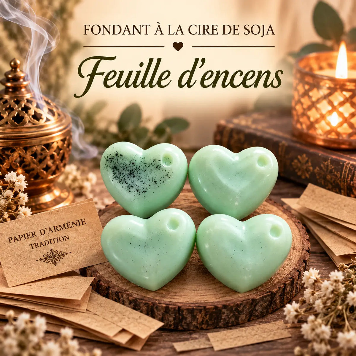 Fondants parfumés Feuille d’Encens en cire de soja artisanaux plusieurs modèles