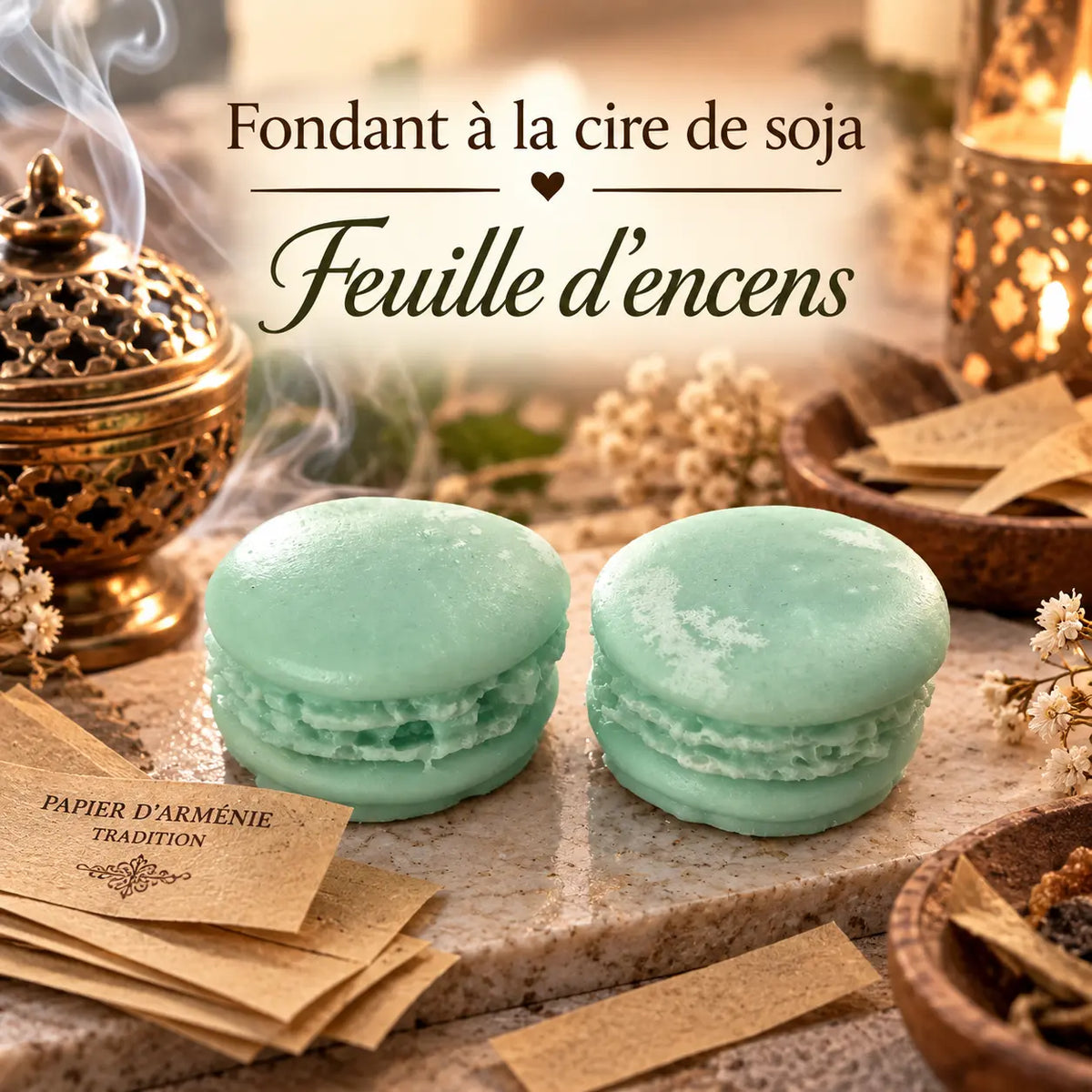 Fondants parfumés Feuille d’Encens en cire de soja artisanaux plusieurs modèles