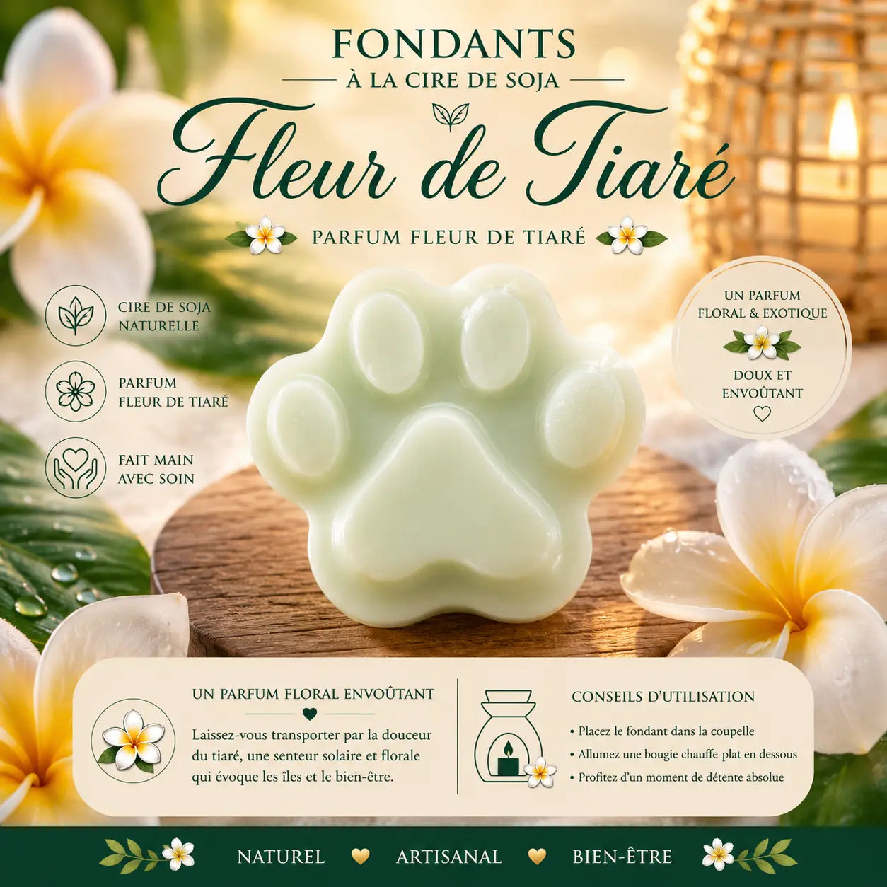 Fondants parfumés Fleur de Tiaré à la cire de soja