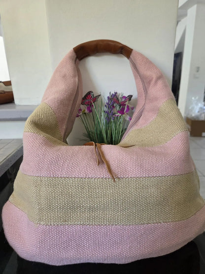 Sac cabas bohème rayé en toile tissée avec grandes anses et style tendance femme