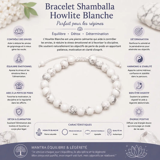 bracelet howlite shamballa , parfait pour les régimes