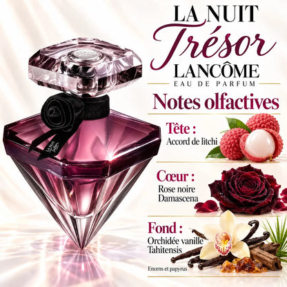 Lancôme La Nuit Trésor à la Folie Eau de Parfum Femme 75 ml, flacon diamant rouge rubis, parfum rose et vanille Bourbon