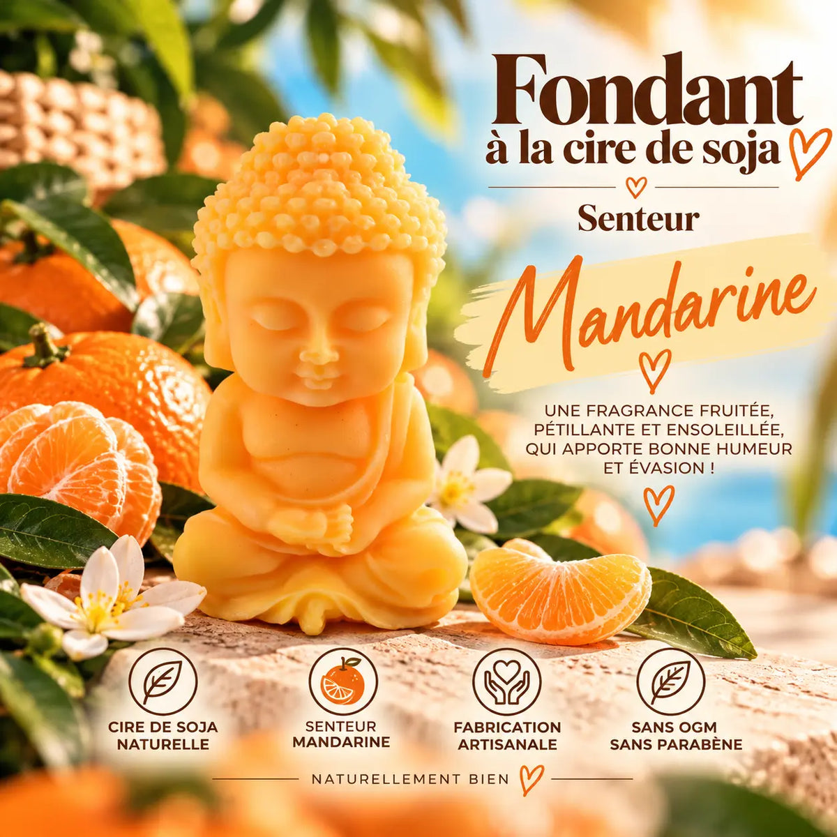 Fondant parfumé Mandarine en cire de soja – senteur fruitée fraîche et pétillante aux agrumes – La Casa del José