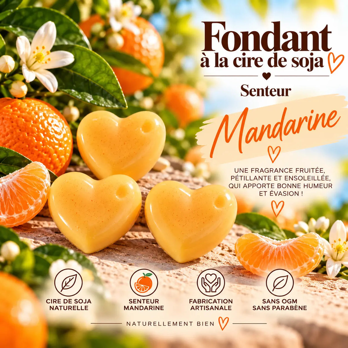 Fondant parfumé Mandarine en cire de soja – senteur fruitée fraîche et pétillante aux agrumes – La Casa del José