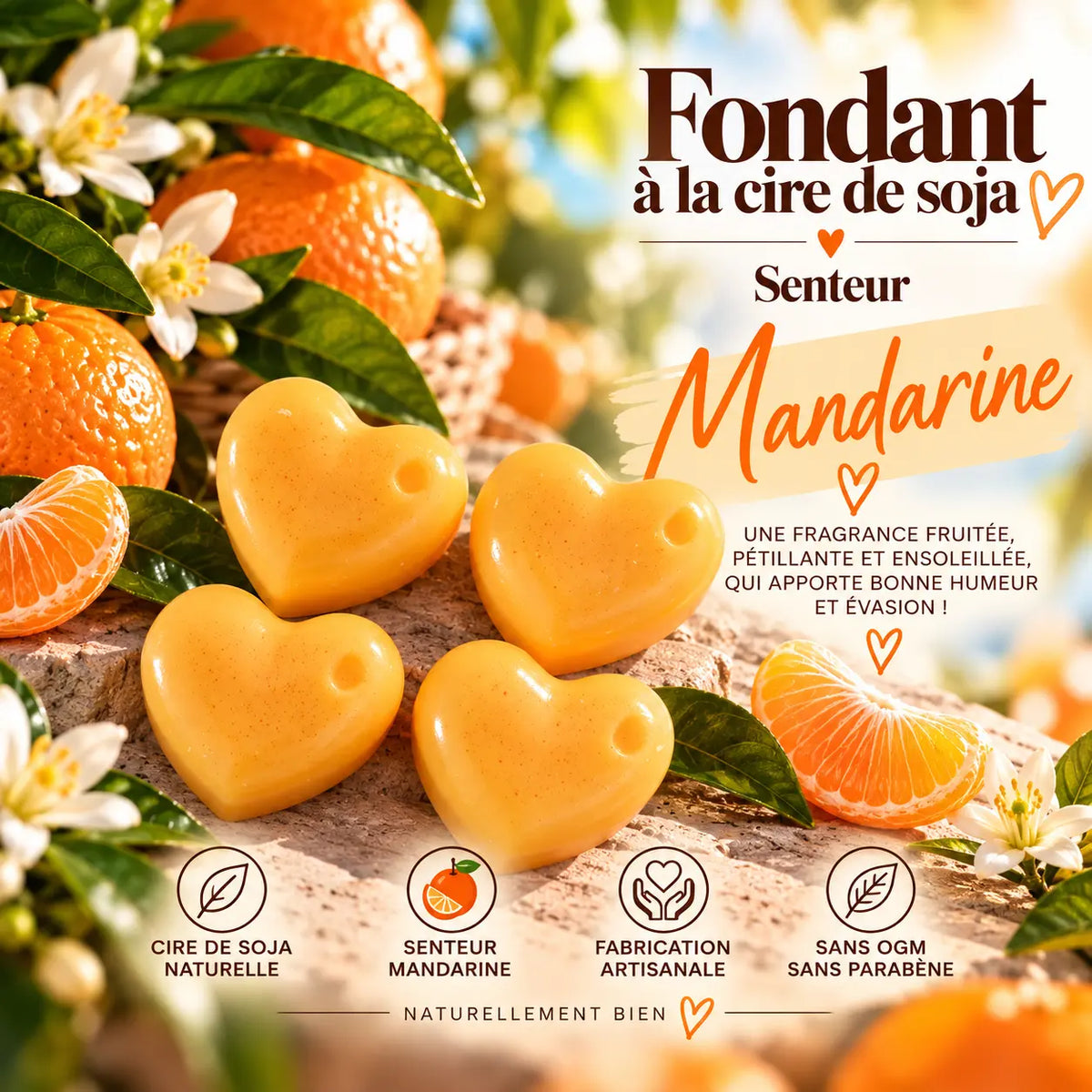 Fondant parfumé Mandarine en cire de soja – senteur fruitée fraîche et pétillante aux agrumes – La Casa del José