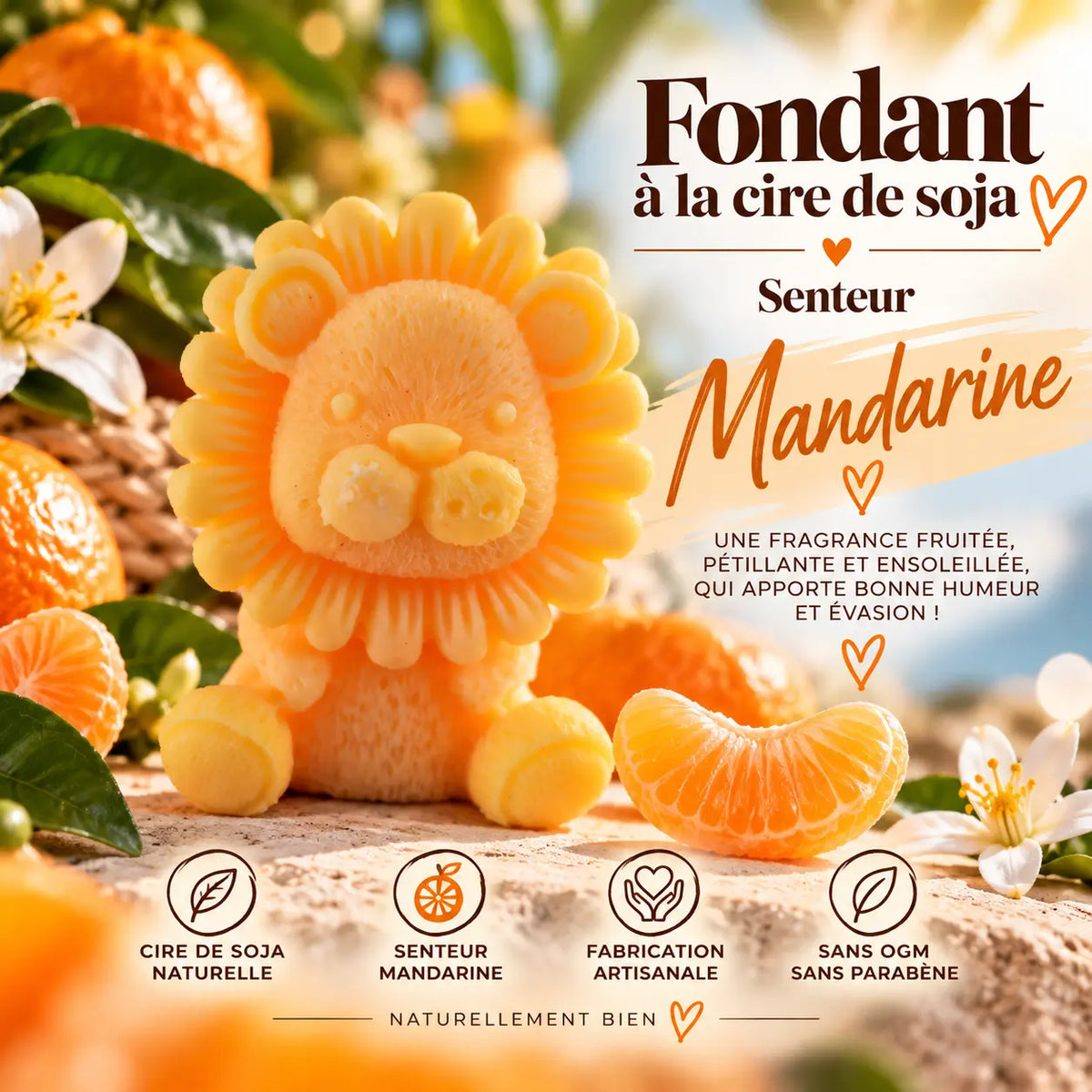 Fondant parfumé Mandarine en cire de soja – senteur fruitée fraîche et pétillante aux agrumes – La Casa del José