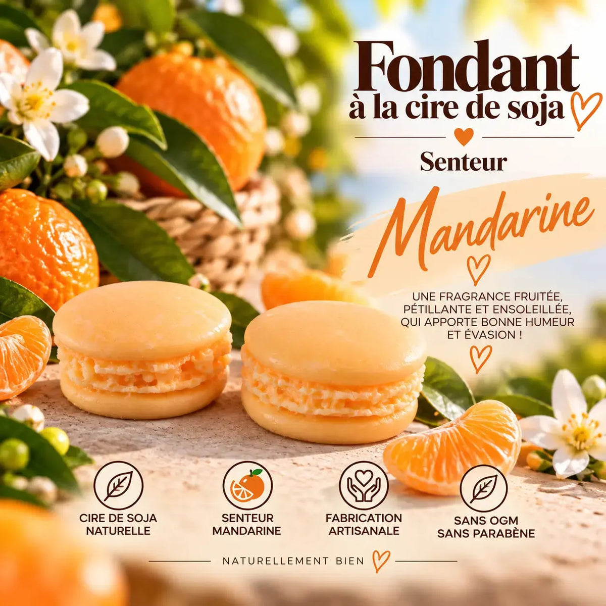 Fondant parfumé Mandarine en cire de soja – senteur fruitée fraîche et pétillante aux agrumes – La Casa del José