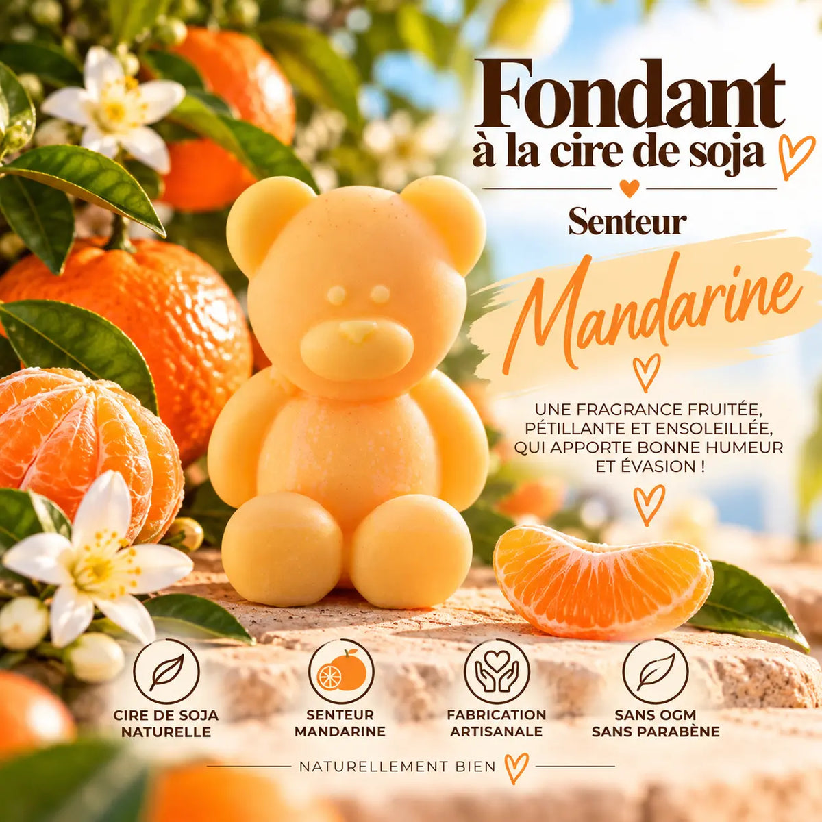 Fondant parfumé Mandarine en cire de soja – senteur fruitée fraîche et pétillante aux agrumes – La Casa del José