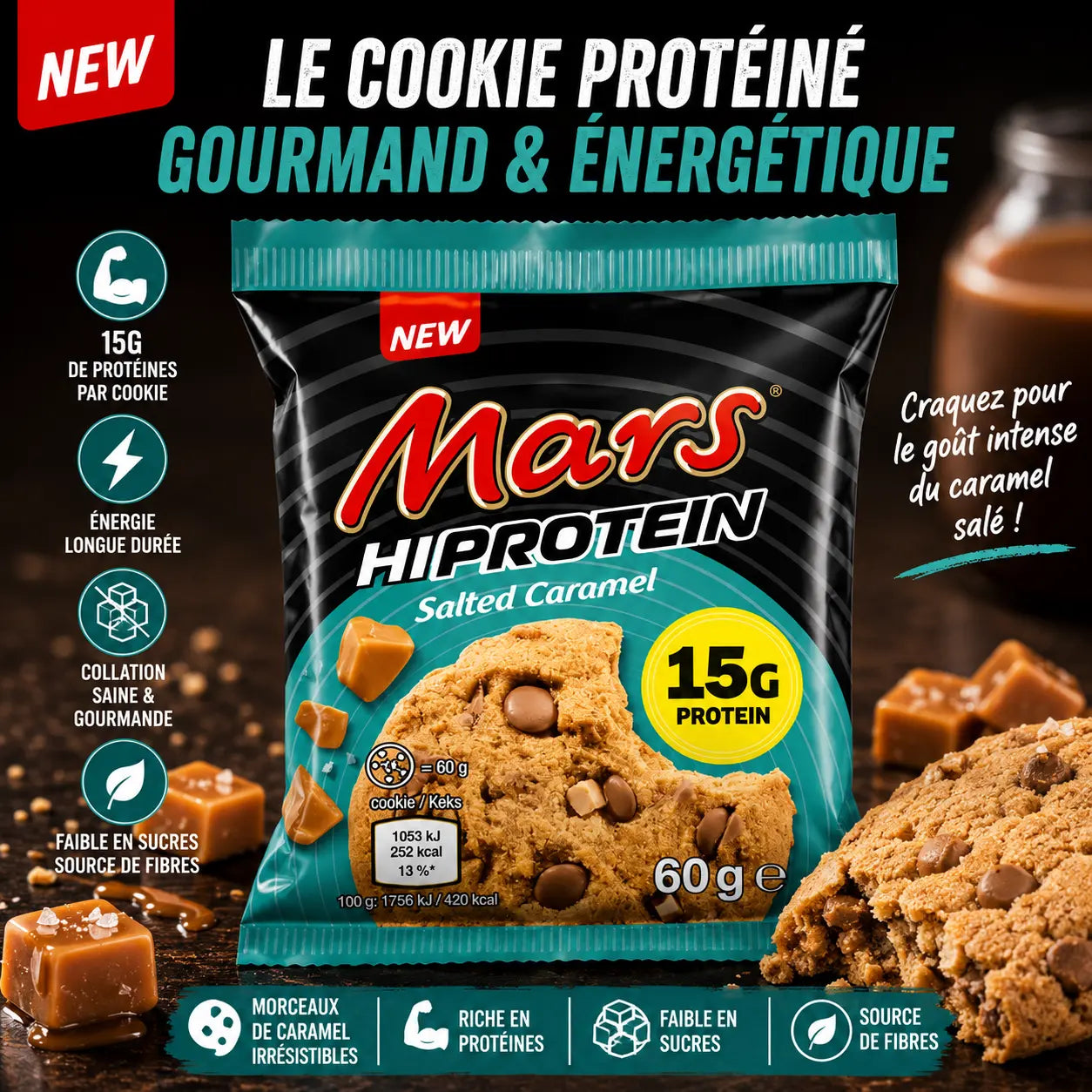 Mars HiProtein Cookie 60 g Caramel Salé – biscuit protéiné gourmand 15 g de protéines La Casa Del José