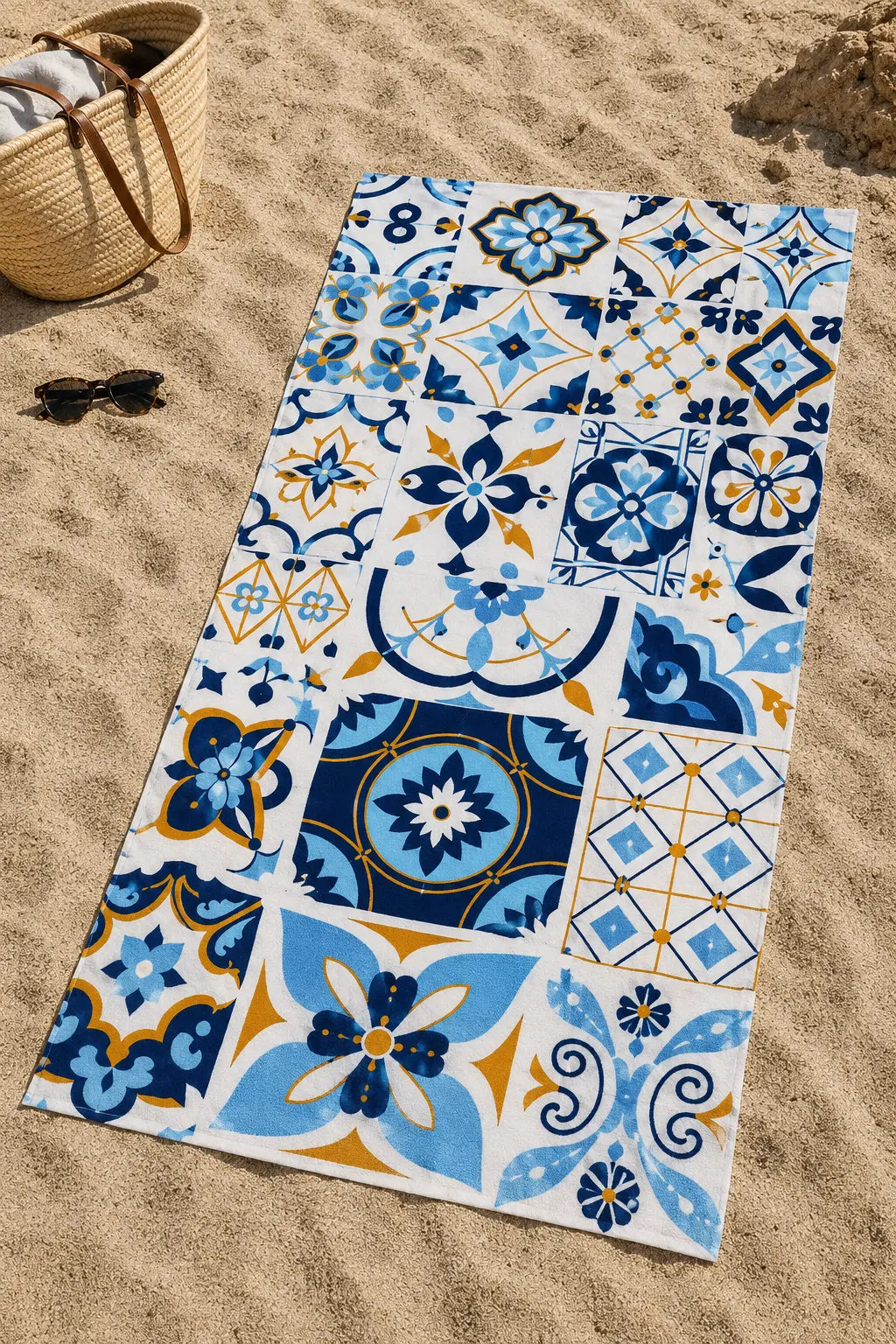 Drap de plage microfibre 90x170 cm éponge ultra-absorbante, fond blanc