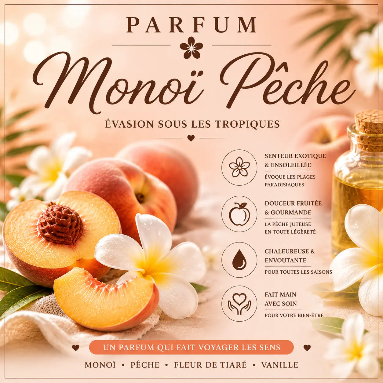 Fondants parfumés Monoï Pêche à la cire de soja