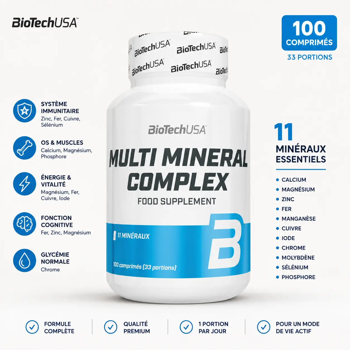 BioTechUSA Multi Mineral Complex complément alimentaire 11 minéraux 100 comprimés