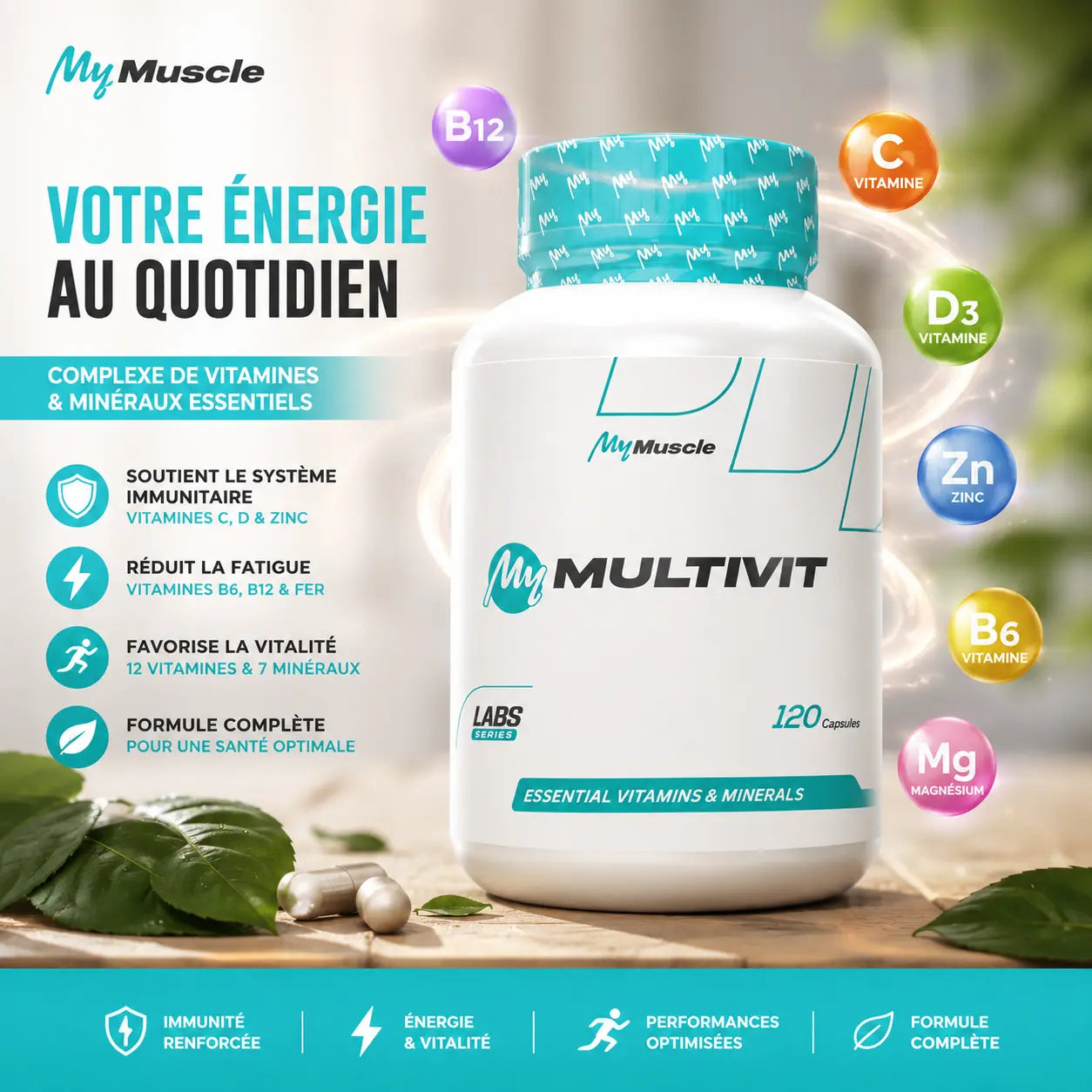 My Multivit MyMuscle (120 gélules) – complexe multivitaminé complet pour énergie, immunité et bien-être La Casa Del José