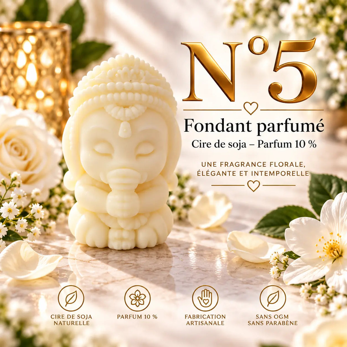 Fondant parfumé N°5 en cire de soja – senteur florale et poudrée aux notes de jasmin, rose, santal, vanille et ambre – La Casa del José