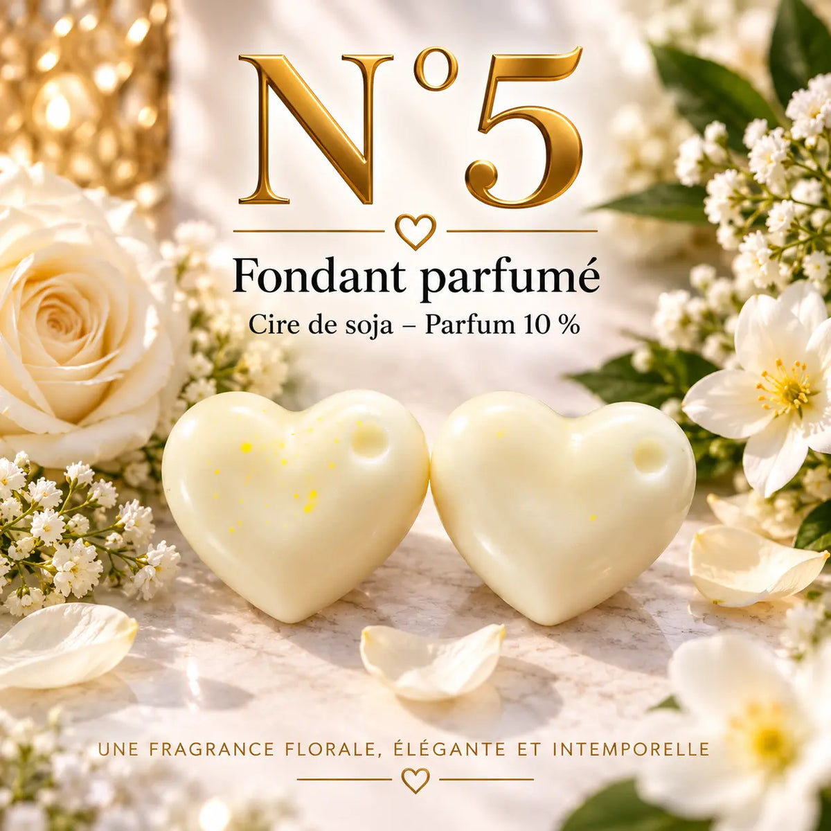 Fondant parfumé N°5 en cire de soja – senteur florale et poudrée aux notes de jasmin, rose, santal, vanille et ambre – La Casa del José