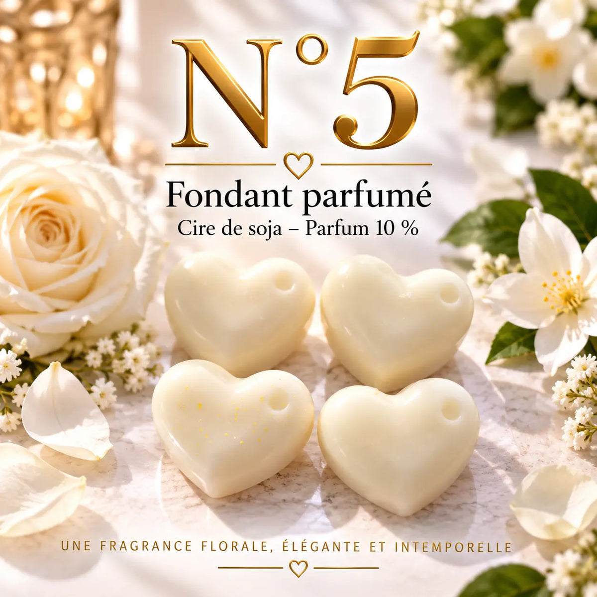 Fondant parfumé N°5 en cire de soja – senteur florale et poudrée aux notes de jasmin, rose, santal, vanille et ambre – La Casa del José