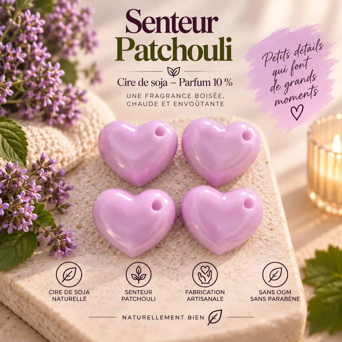 Fondant parfumé Patchouli en cire de soja – senteur boisée, terreuse et ambrée pour brûle-parfum – La Casa del José
