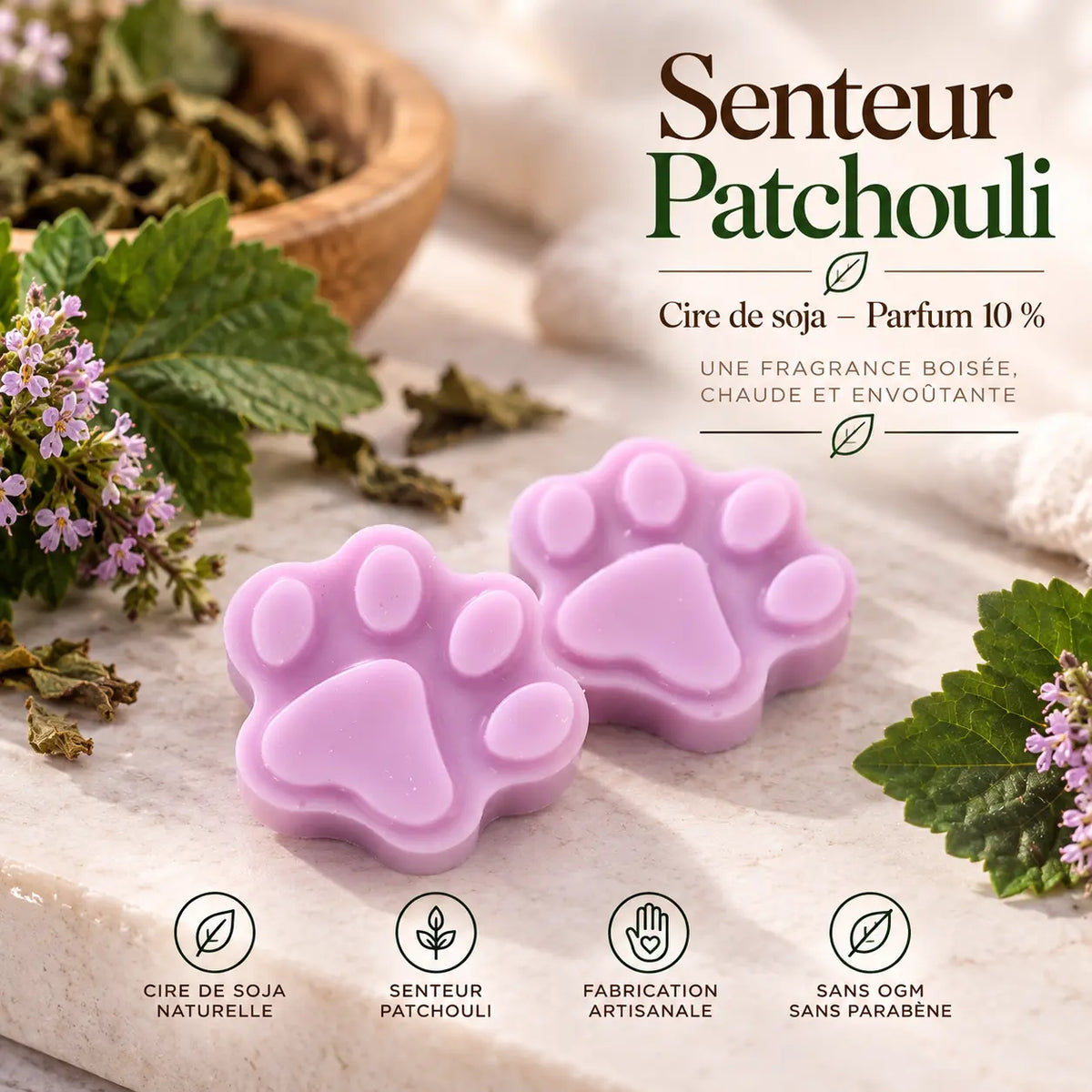 Fondant parfumé Patchouli en cire de soja – senteur boisée, terreuse et ambrée pour brûle-parfum – La Casa del José