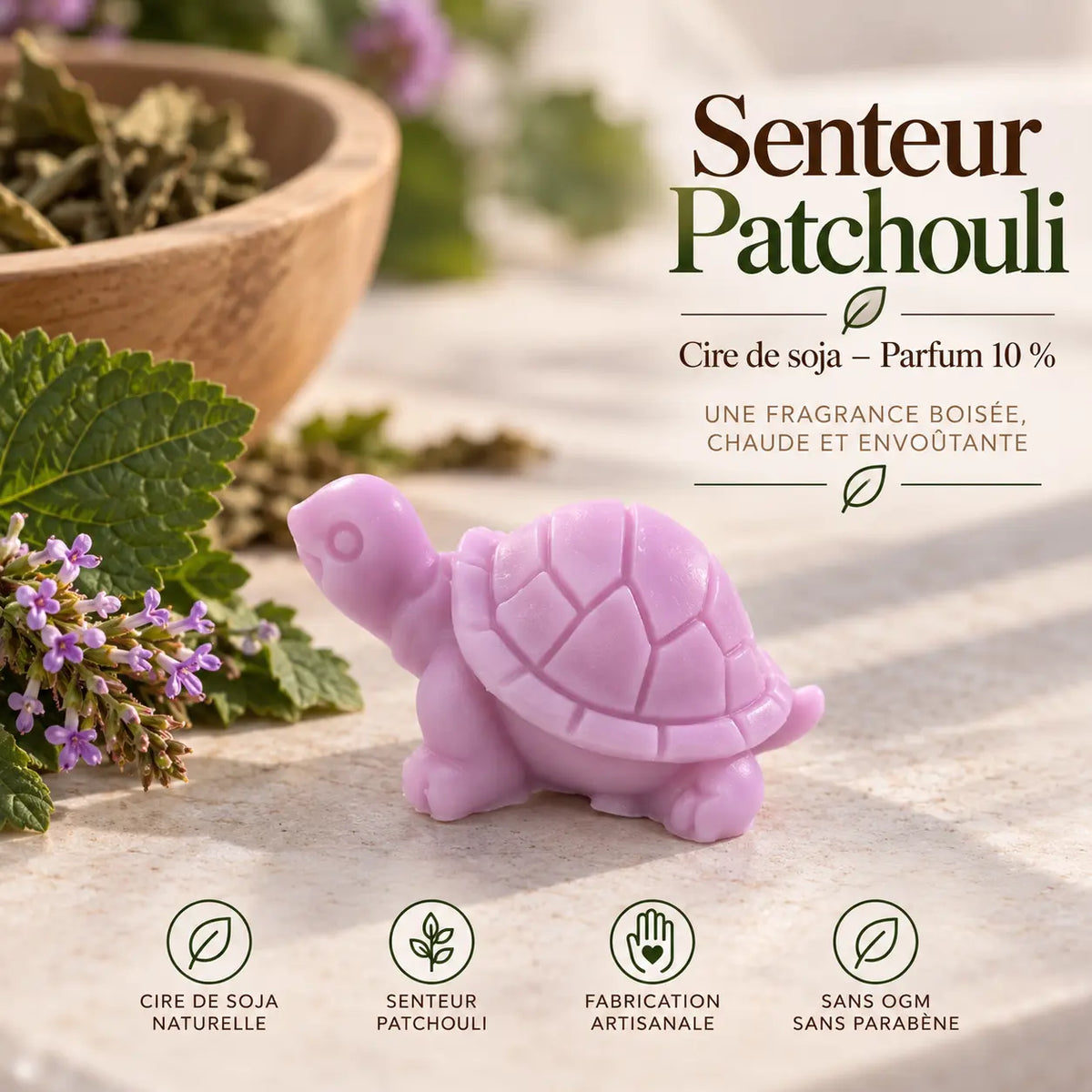 Fondant parfumé Patchouli en cire de soja – senteur boisée, terreuse et ambrée pour brûle-parfum – La Casa del José