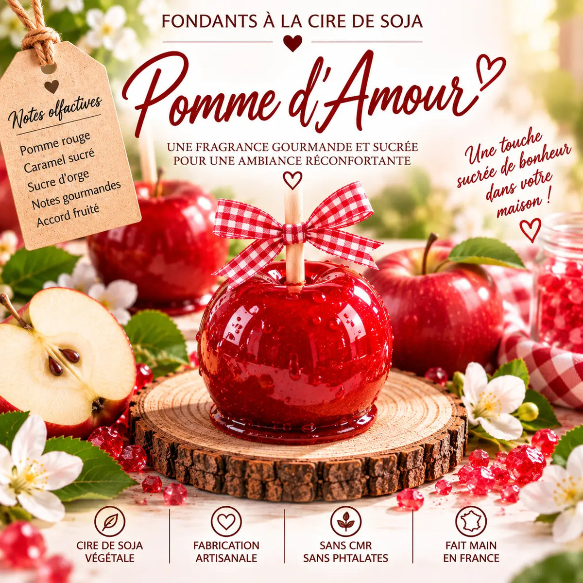 Fondants parfumés Pomme d’Amour en cire de soja artisanaux plusieurs modèles