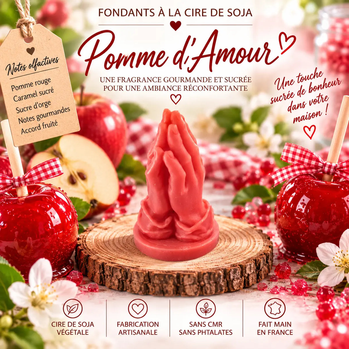 Fondants parfumés Pomme d’Amour en cire de soja artisanaux plusieurs modèles