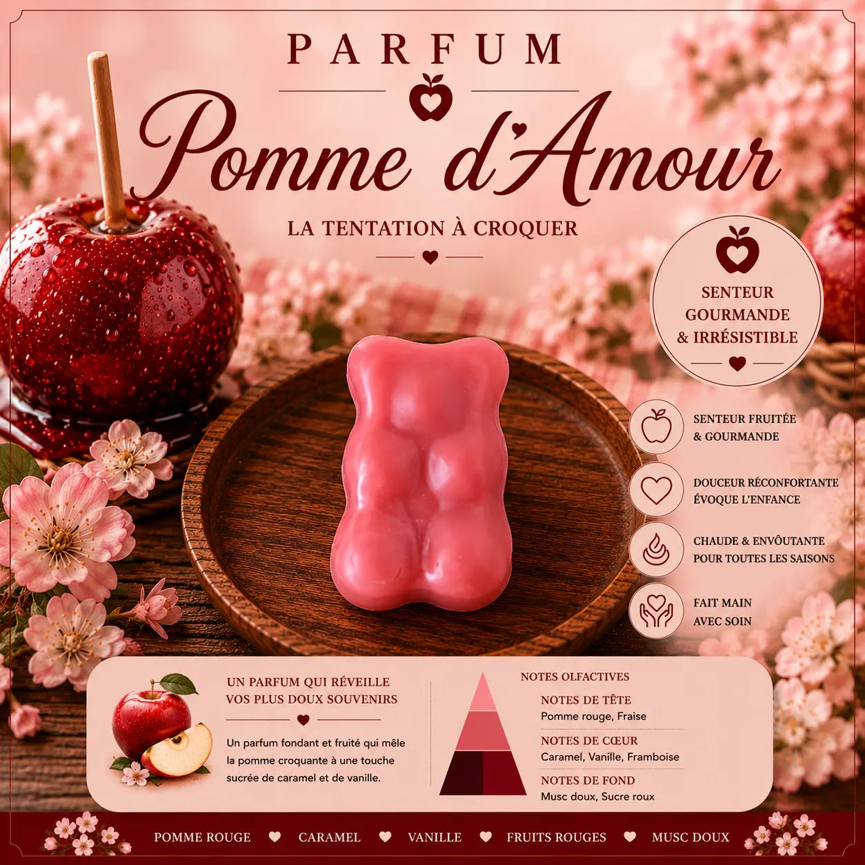 Fondants parfumés Pomme d’Amour à la cire de soja