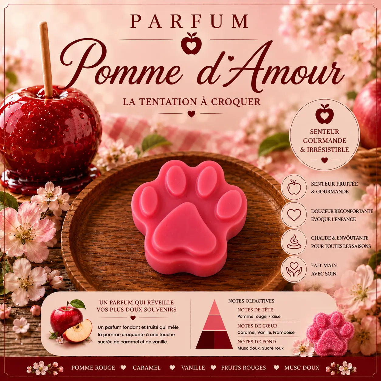 Fondants parfumés Pomme d’Amour à la cire de soja