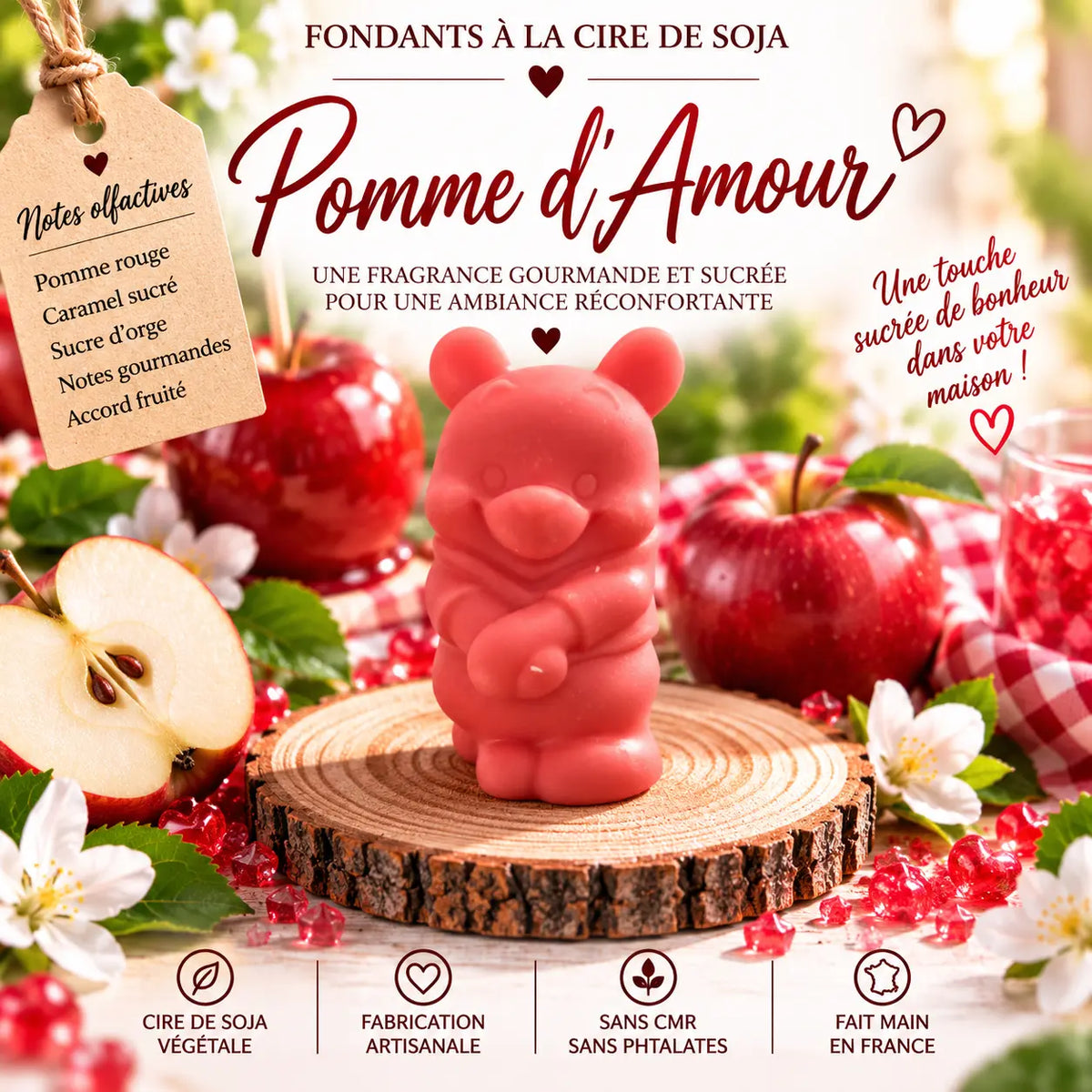 Fondants parfumés Pomme d’Amour en cire de soja artisanaux plusieurs modèles