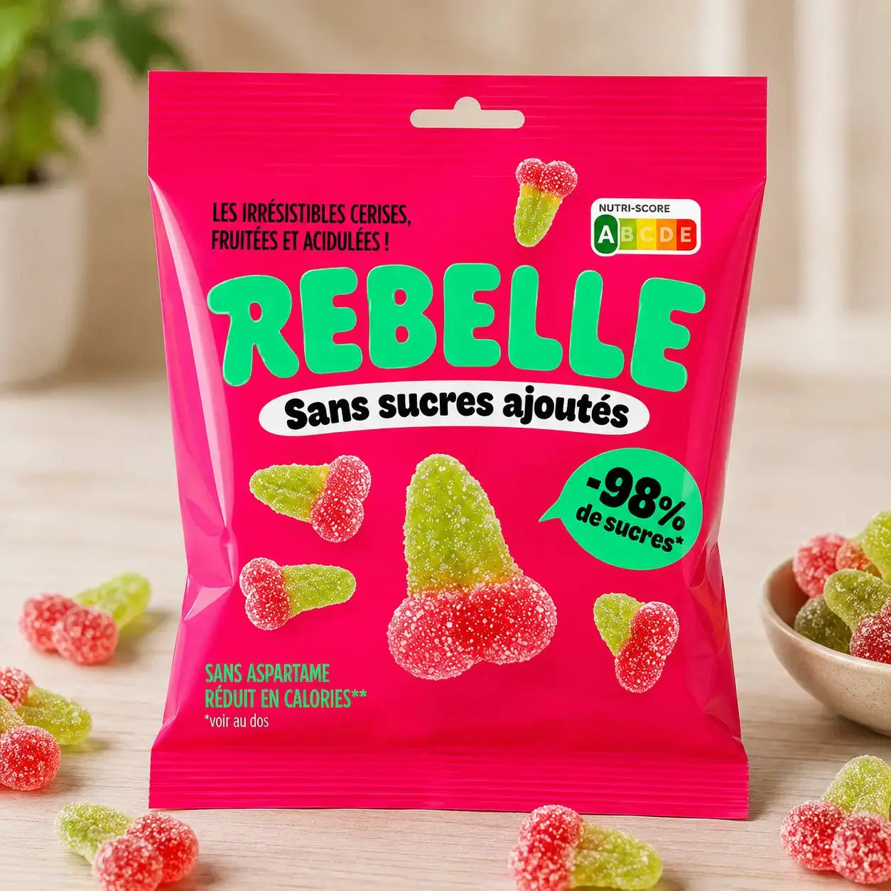 Bonbons Rebelle cerises fruitées acidulées sans sucres ajoutés