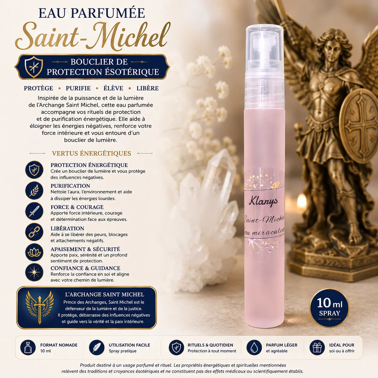 Eau parfumée Saint-Michel 10 ml pour rituel de protection ésotérique et purification énergétique
