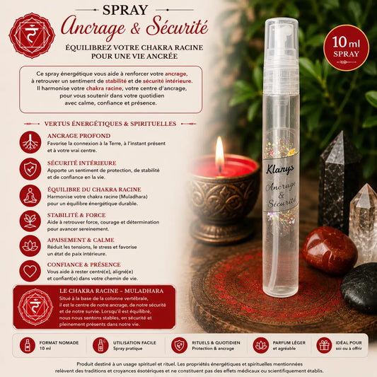 Spray Ancrage et Sécurité 10 ml avec symbole rouge du chakra racine Muladhara
