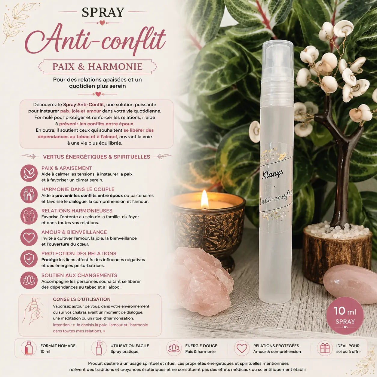 Spray Anti-Conflit 10 ml pour paix harmonie et apaisement des relations