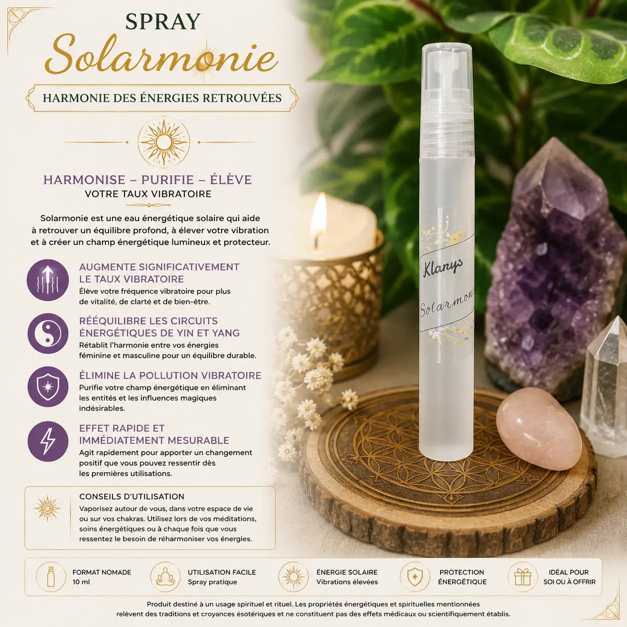 Spray Solarmonie 10 ml pour harmonie, purification et équilibre énergétique Yin Yang