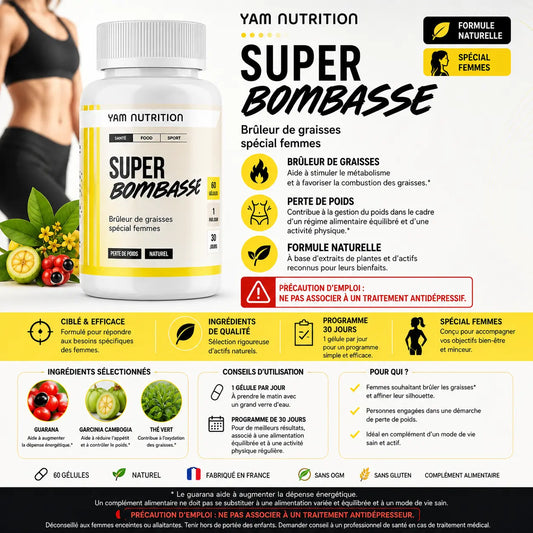 Super Bombasse – Brûleur de Graisse Femmes Puissant – Coupe-Faim – Guarana & Thé Vert – YAM Nutrition Yam Nutrition