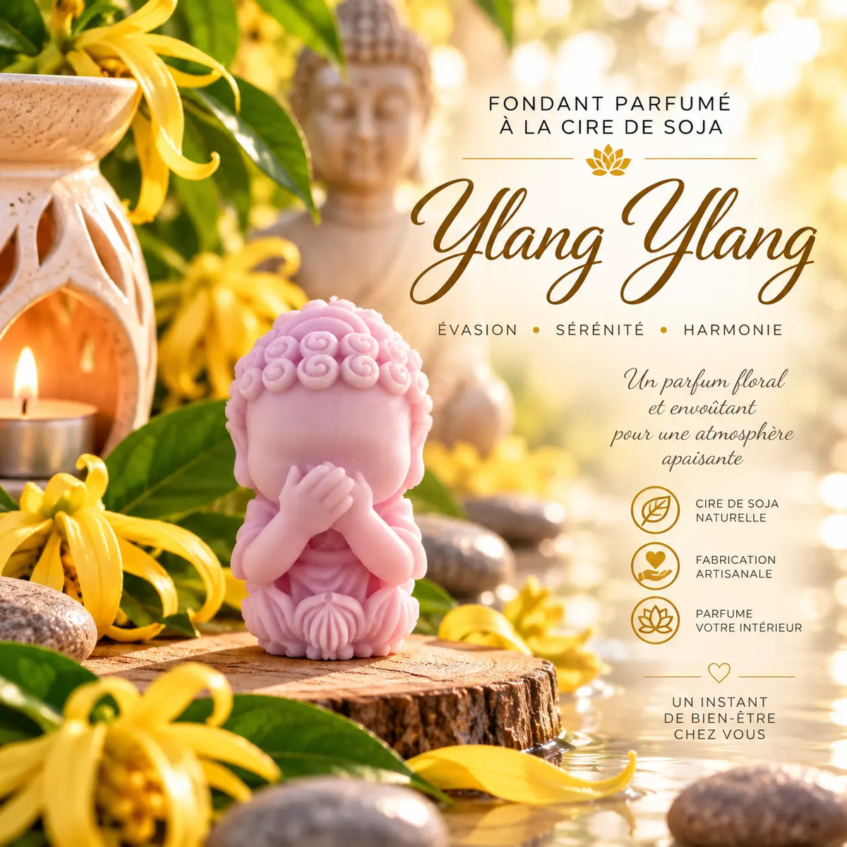 Fondants parfumés Ylang-Ylang en cire de soja artisanaux plusieurs modèles