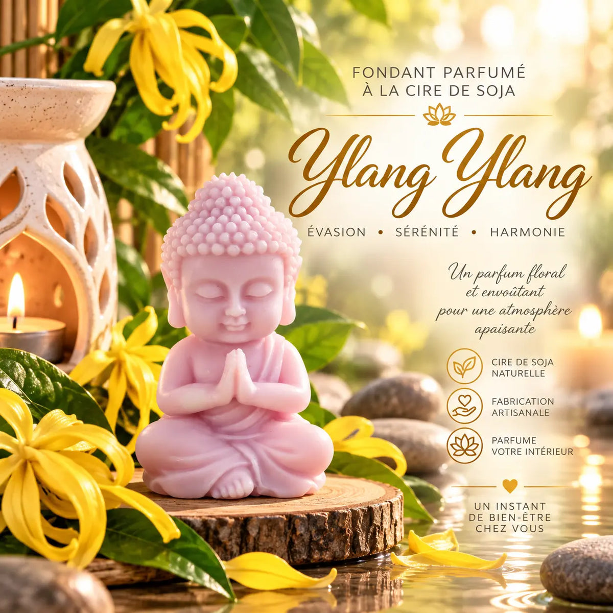 Fondants parfumés Ylang-Ylang en cire de soja artisanaux plusieurs modèles