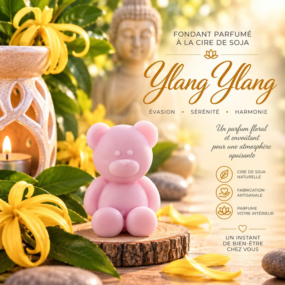Fondants parfumés Ylang-Ylang en cire de soja artisanaux plusieurs modèles
